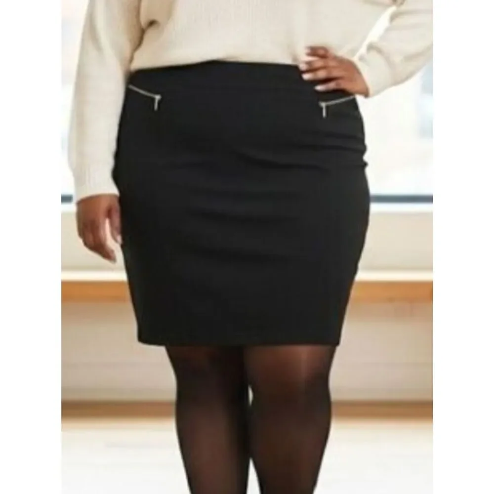Roz & Ali Black Stretch Zipper Details Pull On Mini Skirt Plus 2X
